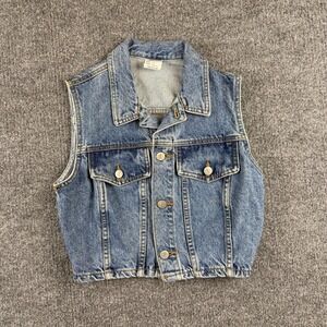 Vintage Bongo Denim Vest Womens M Blue Jean Button Front Made USA Short 553-02